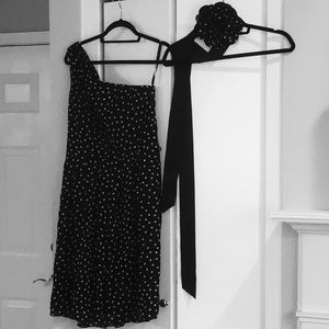 WHBM - NWOT - Black Polka Dot, One Shoulder Dress